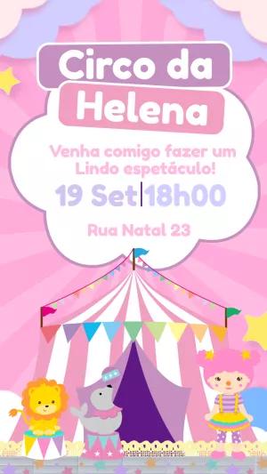 Convite Aniversário Circo Rosa para Menina para Editar Online