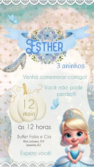 Convite Aniversário Cinderela Princesa para Editar Online