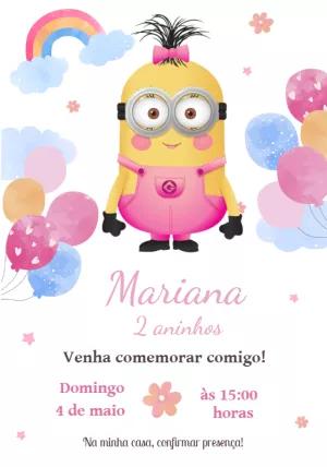 Convite Aniversário Minions Menina para Editar Online