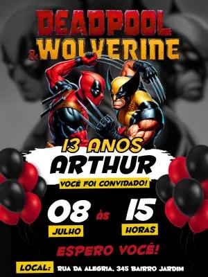 Convite de Aniversário Deadpool e Wolverine para Editar Online