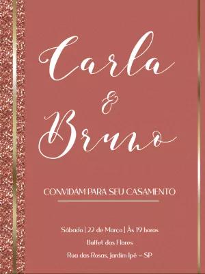 Convite de Casamento Rosê com Glitter para Editar Online