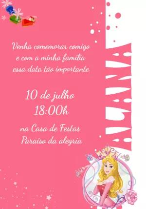 Convite Aniversário Aurora Bela Adormecida para Editar Online