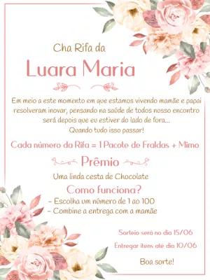 Convite Chá Rifa de Fraldas Floral para Editar Online