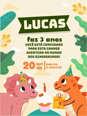 Convite de Aniversário Dinossauro para Editar Online