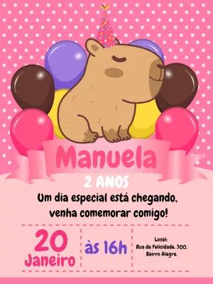 Convite Aniversário Capivara Rosa para Editar Online