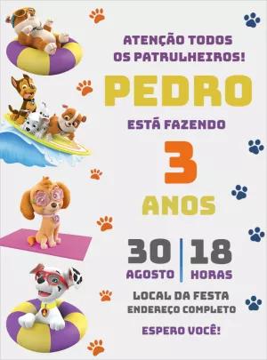 Convite Aniversário Patrulha Canina Pool Party para Editar Online