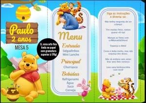 Menu de Festa Ursinho Pooh Editável Online para Imprimir