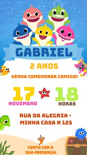 Convite de Aniversário Baby Shark com Personagens para Editar