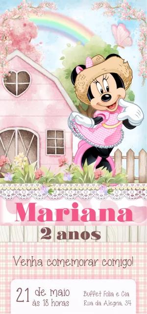 Convite Aniversário Fazendinha da Minnie Rosa para Editar Online