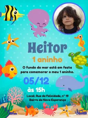 Convite Aniversário Fundo do Mar com Foto para Editar Online