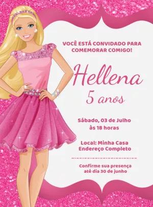 Convite de Aniversário Barbie com Glitter para Editar Online