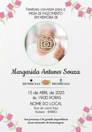 Convite Missa de Falecimento Floral com Foto para Editar