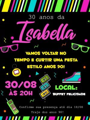 Convite Aniversário Anos 90 Neon para Editar Online