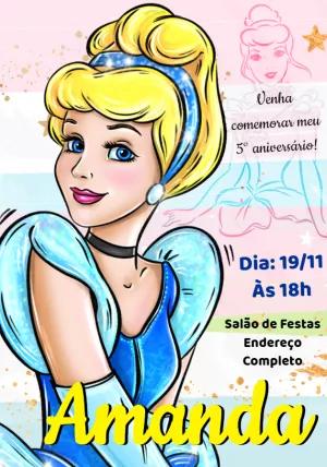 Convite de Aniversário Cinderela Princesa para Editar Online