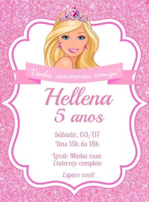 Convite Aniversário Barbie Rosa com Glitter para Editar Online