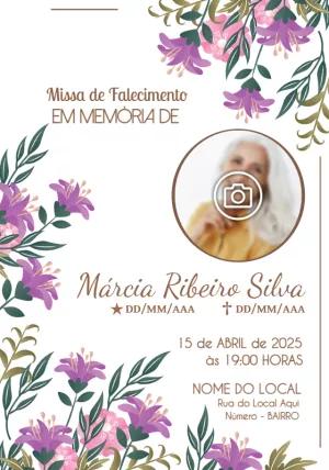 Convite Missa de Falecimento com Foto Floral para Editar Online