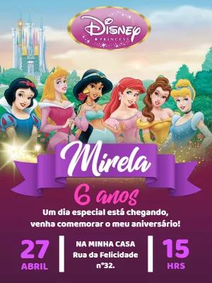 Convite Aniversário Princesas Disney para Editar Online