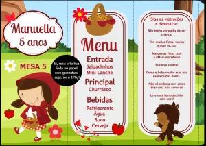 Menu Chapeuzinho Vermelho para Festa Infantil para Editar