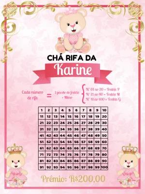 Rifa Chá de Bebê Ursinha Princesa para Editar Online