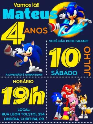 Convite de Aniversário Sonic the Hedgehog para Editar Online