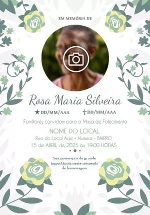Convite Missa de Falecimento Floral com Foto para Editar Online