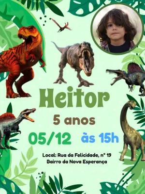 Convite Aniversário Dinossauro com Foto para Editar Online