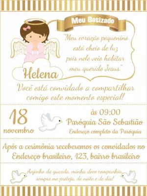 Convite de Batizado Menina Anjinha para Editar Online