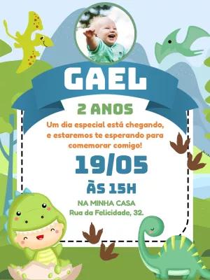 Convite Aniversário Dinossauro Baby com Foto para Editar Online