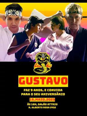Convite de Aniversário Cobra Kai com Personagens para Editar