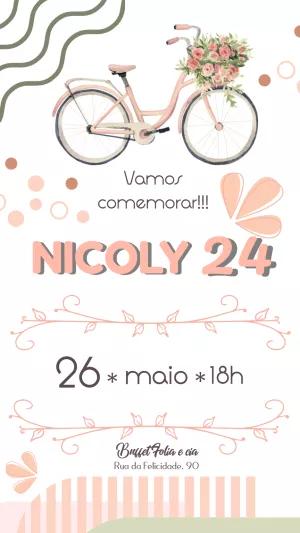 Convite de Aniversário Bicicleta Floral para Editar Online