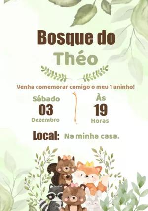 Convite de Aniversário Bosque Encantado com Animais para Editar