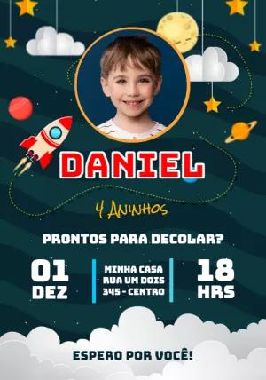 Convite de Aniversário Astronauta com Foto para Editar Online
