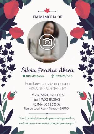 Convite Missa de Falecimento Floral com Foto para Editar