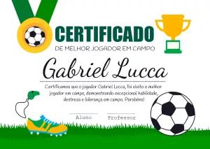 Certificado de Futebol Melhor Jogador para Editar e Imprimir