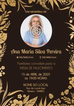 Convite Missa de Falecimento Floral com Foto para Editar Online