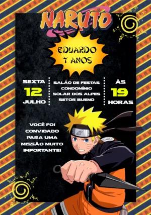 Convite de Aniversário Naruto com Personagem para Editar Online