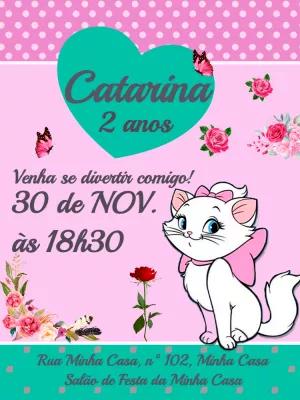 Convite Aniversário Gata Marie para Editar Online