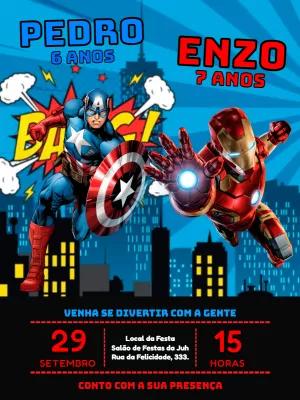 Convite Aniversário Duplo Heróis para Editar Online