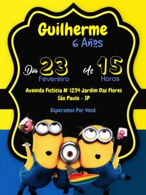 Convite de Aniversário Minions Editável Online para Imprimir