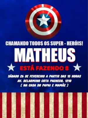 Convite Aniversário Capitão América para Editar Online