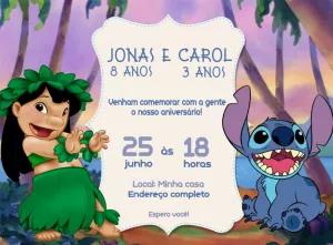 Convite de Aniversário Lilo e Stitch para Editar Online