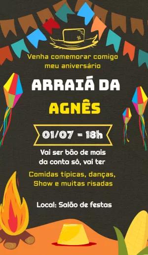 Convite de Aniversário Festa Junina Arraiá para Editar Online