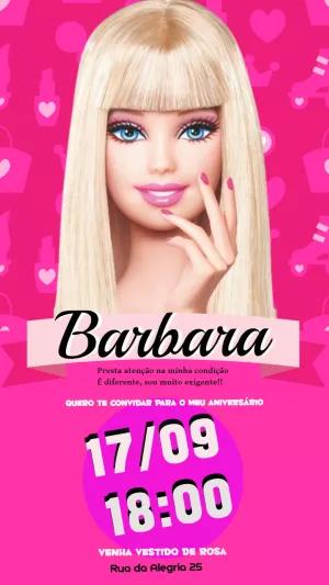 Convite Aniversário Barbie Rosa para Editar Online e Imprimir