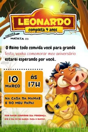 Convite Aniversário Rei Leão com Simba para Editar Online