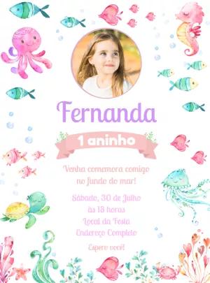 Convite Aniversário Fundo do Mar com Foto para Editar Online