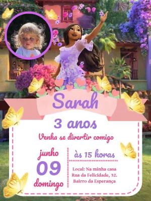 Convite de Aniversário Encanto Isabela com Foto para Editar
