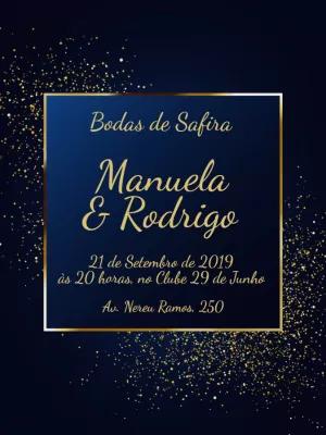 Convite Bodas de Safira Azul e Dourado para Editar Online