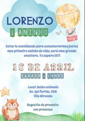 Convite Aniversário Elefantinho Baloeiro para Editar Online