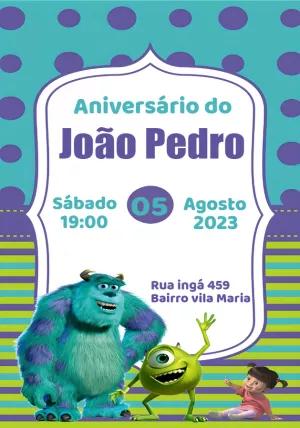 Convite de Aniversário Monstros S.A. para Editar Online