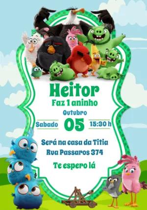 Convite Aniversário Angry Birds com Personagens para Editar Online